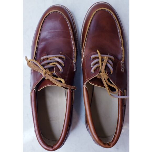Huckberry RHODES Tahoe Boat Shoes Men's 10 Brown Leather Vibram Gumlite Sole EUC - Picture 3 of 15